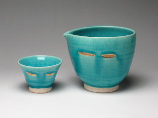 笠取士半窯　荒木義隆作　青白磁大鉢 笠取士半窯 荒木義隆作 青白磁大鉢 小僧窯 トルコブルー金彩