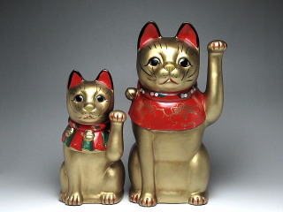 金古色大正猫　置物