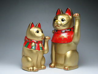 金古色大正猫　置物